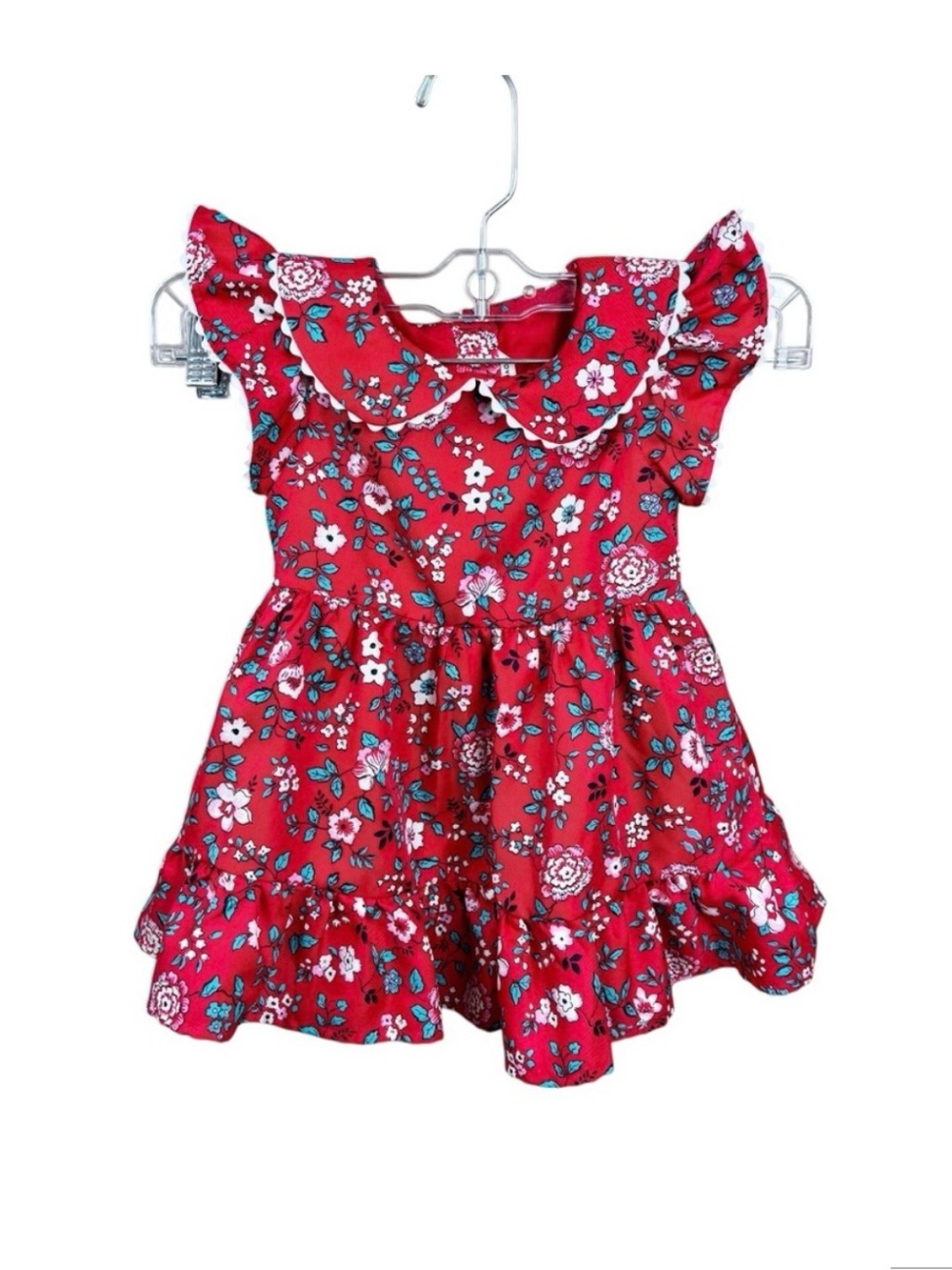 Janie and Jack Red Multicolored Floral Ruffled Lined Dress 12 - 18 Months